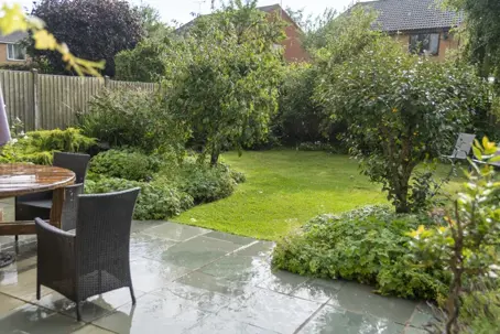 garden in a spring rain shower